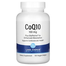 레이크애비뉴뉴트리션 CoQ10 바이오페린 함유 100mg 베지 소프트젤 150정, 1개, 기본