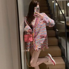 YA 여자 가을 겨울프렌치 샤인머스켓 프린지컬러짜임 니트 코트 디자인 감각 스웨터가디건 트렌드 니트가디건 롱니트 스웨트코트 루즈핏 가디건 0005