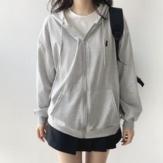 [국내제작] 데이지클로젯 토끼 자수 오버핏 후드집업 / 봄 가을 간절기 여름 아방핏 학생 교복템 얇은 후드티 기본템 아우터 빅사이즈 남녀공용 레터링 하이틴 귀여운 긴팔 티셔츠 아방핏] 토끼 자수 오버핏 후드집업 / 봄 가을 간절기 얇은 후드티 기본템 교복 아우터 빅사이즈 남녀공용