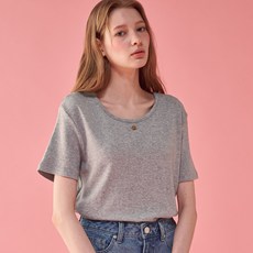론론 RONRON HEART BASIC U NECK T SHIRT GREY