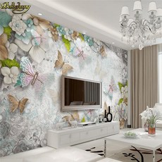 Beibehang 사용자 정의 나비 꽃 진주 3d 사진 벽 종이 입체 배경 3d 바닥 벽화 벽지 벽 종이|photo wall paper|wall papercontact pape, 1개, 1 square Meter