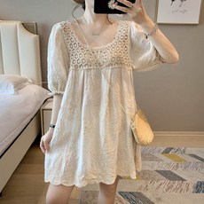 [썸머룩/휴가룩] 주디엘리 여성 여름 보헤미안 펀칭 레이스 미니원피스 리뷰후기