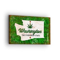 Washington Marijuana State Map Canvas Wall Art - Professional Qu (14" x 20" x 3／4" Washington Map), 본상품, 본상품