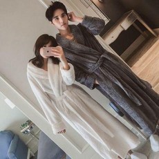 여성용 목욕가운 샤워가운 커플잠옷 가운 여 가을 겨울 커플에 롱 플란넬 파자마로 남자 코럴 기모 실내복