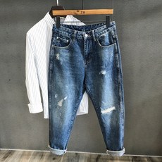 가방오렌지 디프블루 클래식 갉아먹다 패치로 대미지 남자오버핏 일자 통 트렌드 배기팬츠