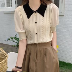 [당일출고] 여름 반팔 S097 배색카라쉬폰니트