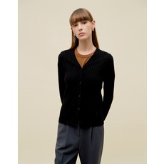 22FW [단독 특가][HAZZYS THE H]블랙 울 골지 브이넥 가디건 HSSW2D793BK