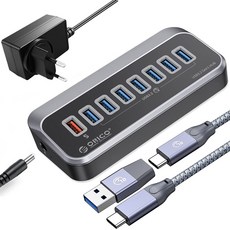 오리코 애플 맥북 프로 USB3.2 Gen1 5Gbps ABS 4포트/7포트 스탠드형 USB허브, USB*7+PD18W*1, C to C&A(0.5m)+유전원