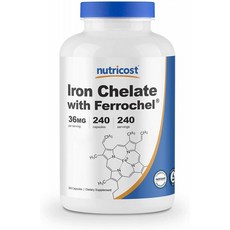 Nutricost 킬레이트 철 As Ferrochel 36mg 240 캡슐, 1, 단일옵션
