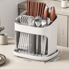 서로채움 자동 물빠짐 스탠드 수저통, 1개, 화이트+블랙