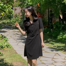 핫핑 헤이치 링클 퍼프반팔 카라 미니원피스