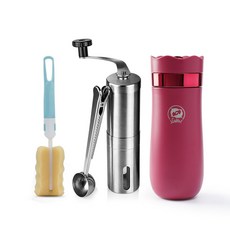 휴대용 프렌치 프레스 진공 병 스틸 이중벽 커피 티 포트 여행 야외 연마기 320ml, 03 1 set-re