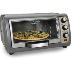 손이 쉽게 닿을 수 있는 롤탑 도어 베이크 브로일 토스트 기능이 해밀턴 비치 6 슬라이스 컨벡션 토스터 오븐 자동 차단 실버3123DA, 6-Slice