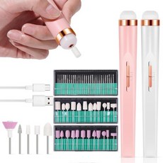 셀프 네일드릴 전기 네일 광택제 드릴 머신 가벼운 휴대용 배터리 포함 젤 리무버용 미니 매니큐어 아트 펜 도구 5 in 1, 01 Pink Set-D, 1개