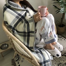 똑딱이 담요 (흰체크 네이비줄무늬 녹색체크), 체크 화이트(흰색)