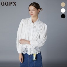 GGPX 레이스 카라 핀턱 퍼프 블라우스 GO7SH085F - ggpx블라우스