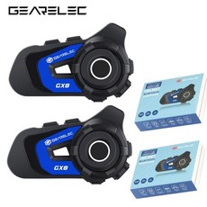 CrzayGEARELEC GX8 오토바이 무전기 헬멧 Bluetooth 헤드폰 스피커 8 Rider 1.5km 통신기 음악 공유 주파수, 02 Blue 2PCS, [02] Blue 2PCS