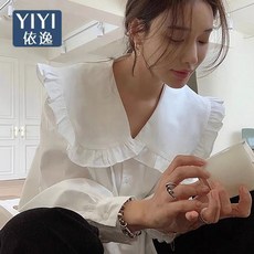 여성 복고풍 프릴 장식 면 소재 블라우스 봄 가을rll