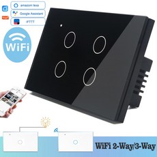 와이파이 터치 라이트 벽 스위치 블랙 유리 블루 LED 118*72mm 스마트 홈 전화 컨트롤 4 갱 2Way 라운드 알렉사 구글 홈 앨리스|스위치|, US4GangWhiteR, 1개, 90V-120V