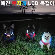 강아지 LED 목걸이 무지개 넥밴드 애견 형광 팬던트
