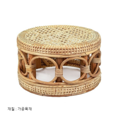 수제 라탄 스툴 캐주얼 낮은 의자 신발 교환대(재질:가공목재), 높이 15cm 지름 21cm