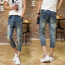 남자8부바지 뉴타입 8나눔 남성청바지 여름시즌 얇은타입 일자핏 루즈핏 8부 남자바지 탄력 캐주얼 초슬림 롱바지