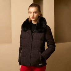 JDX 여성 퍼 탈부착 패턴 다운점퍼 X4SWWDW55BK