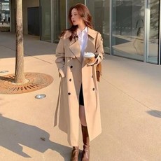 트렌치코트바람막이 여성용 루즈 캐주얼 더블 브레스트 상의 미디 길이 패션 한국 우아한 카키 블랙 스트리트웨어