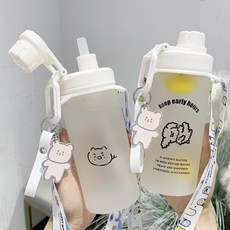 해외 밀짚 유리 트렌드 성격 단순하고 신선한 숲 소녀 귀엽고 휴대용 물 텀블러 여성-17139, 단일옵션, 11. 밀짚 목욕 곰 500ml +