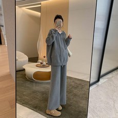 임산부 후드 루즈핏 니트 오버핏 긴팔 느슨한 임신복 세트 상하의 캐주얼 의류 와이드