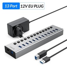 ORICO 산업용 USB 3.0 7/10/13/16 컴퓨터용 12V 전원 어댑터 알루미늄 스플리터 On/Off 스위치, China_13 Port EU, 3.13 Port EU