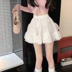 야오야오 여성용 캉캉 쉬폰 프릴 레이스 플레어 하이웨스트 밴딩 속바지 미니 스커트