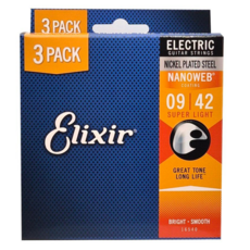 (피크3p) 엘릭서 3팩 나노웹 니켈 슈퍼 라이트 16540 Elixir 일렉 스트링 09-42, 1개