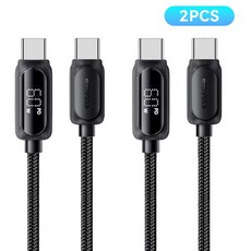 Essager 디스플레이 PD 100W C to C타입 초고속충전 케이블 iphone 16 고속충전 지원, 60W, 2개, 3m, 블랙