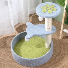 캣 폴 타워 기어으르기 고양이 이쁜 소형 둥지 편한, 3단 라이트블루 꽃잎 스타일(아기고양이 전용), 1개