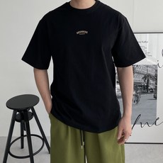 다이나믹피플 남녀공용 스몰 레터링 오버핏 두꺼운 반팔 티셔츠