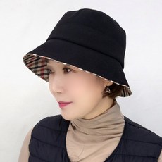 여성 체크 라인 포인트 벙거지 모자