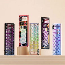 [CTK] (현물재고)Aula 독거미 F108 pro 유무선 기계식 키보드 풀배열 핫스왑 블루투스 8000mAh 2.4G RGB 스크린 노브 GIF, 카라멜라떼축, 블랙 그라데이션