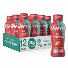 OWYN Plant-based Drink Protein Shake Strawberry Banana 온리왓유니드 플랜트베이스 프로틴 쉐이크 딸기바나나 12oz(355ml) 12팩, 355ml