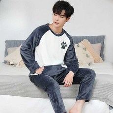 남자 빅사이즈 수면 잠옷 벨벳 파자마 투피스 세트부드러운