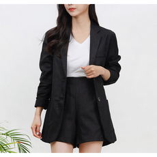 여자 하객룩 린넨자켓 봄 여름 환절기 간절기 카라 패션 블랙 네이비