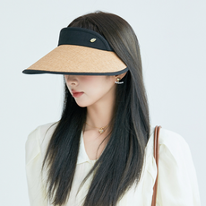 크레아바 여성 썬캡 자외선 차단 여름 라탄 나들이 배색 모자