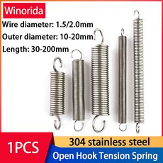 토션스프링 스프링팜 1Pcs 와이어 직경 1.5mm 2.0mm 304 스테인레스 스틸 오픈 후크 인장 스프링 연장 드래프트, [00] 1.5mm, [06] 15mm, [00] 70mm