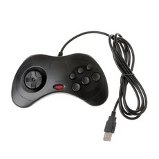 USB 유선 게임 패드 6 버튼 게임 컨트롤러 조이스틱 Sega Saturn과 호환, 검은 색, 1개, 01 Black