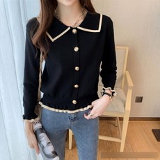 여자 데일리 카라 프릴 골드버튼 니트 티셔츠 가디