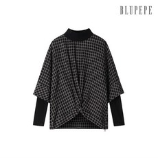 [블루페페] 앞 꼬임 체크 블라우스 P194MSC002_BK
