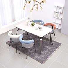 원마인드 커브 포세린 세라믹 양면 4인용 식탁세트 1400테이블+1인의자4개, 커브4인식탁+커브1인의자(4개), 핑크2/아이보리1/블루1