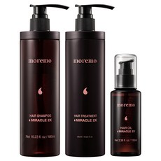 모레모 손상모 미라클 2X 단백질 샴푸 480ml + 트리트먼트 480ml + 헤어 에센스 오일 100ml, 1세트