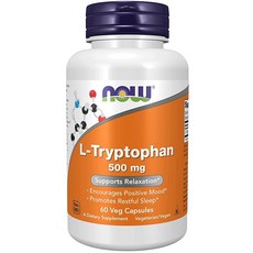 NOW 건강식품 L-트립토판 500 mg 긍정적인 기분 촉진＊ 안정＊ 식물성 캡슐 60정, 1개