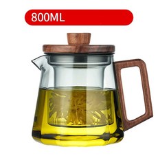 두꺼운 고온 방지 유리 주전자 검은 호두 단단한 나무 커버 내장 필터 가정용 차 용품 500 800ml, 1개